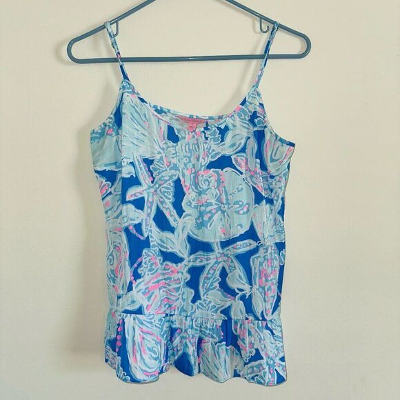 Lilly Pulitzer Bay Blue Into the Deep Coral Tank Top SIZE SMALL - Picture 1 of 3
